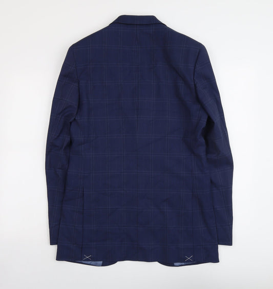 Marks and Spencer Mens Blue Plaid Polyester Jacket Suit Jacket Size 38 Regular
