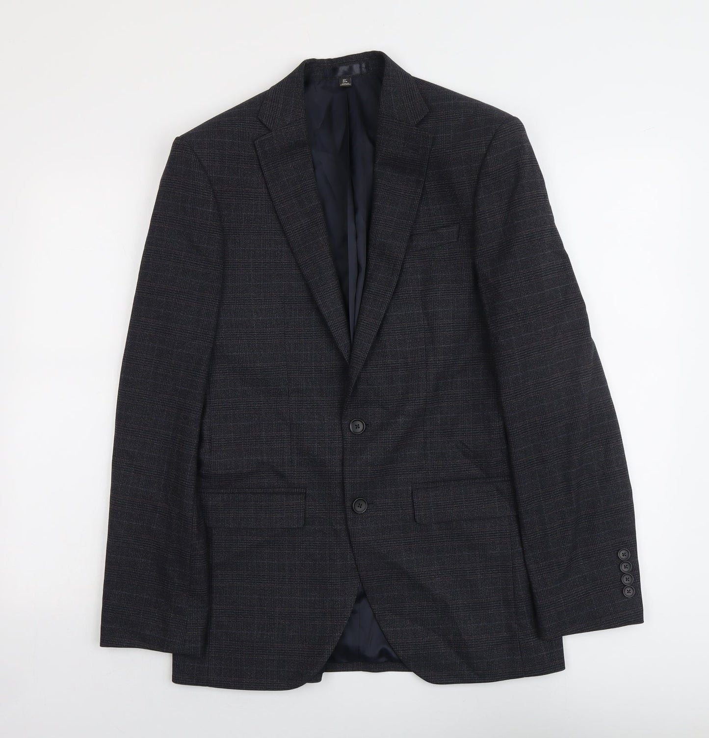 Marks and Spencer Mens Grey Plaid Polyester Jacket Suit Jacket Size 36 Regular