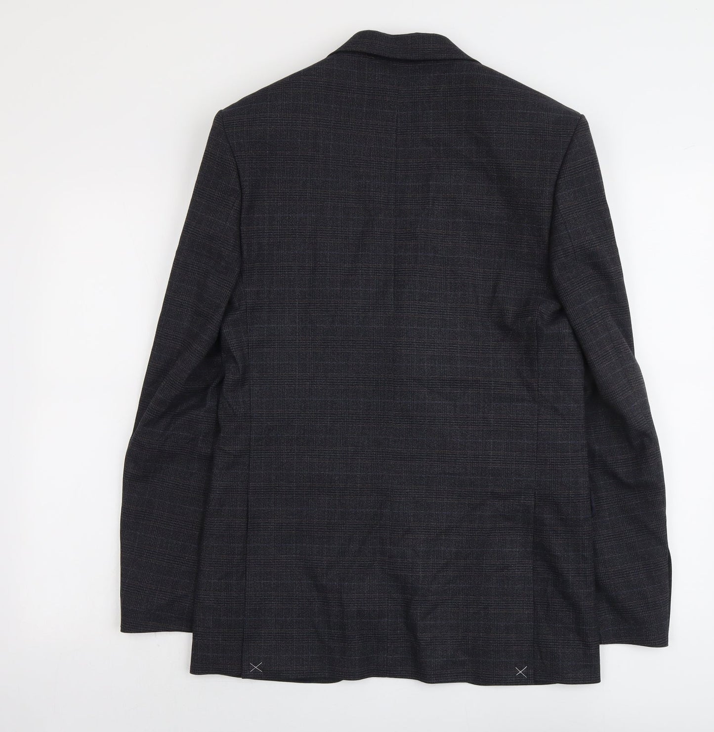 Marks and Spencer Mens Grey Plaid Polyester Jacket Suit Jacket Size 36 Regular