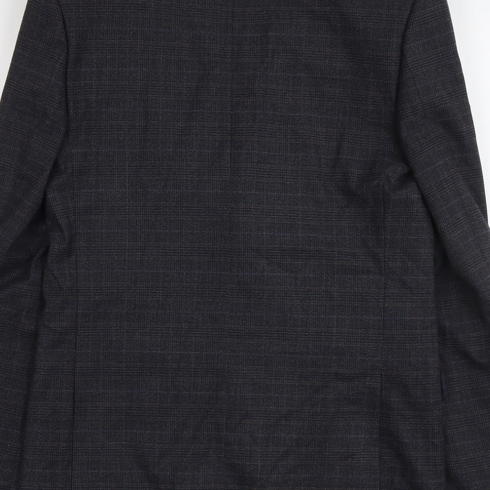 Marks and Spencer Mens Grey Plaid Polyester Jacket Suit Jacket Size 36 Regular