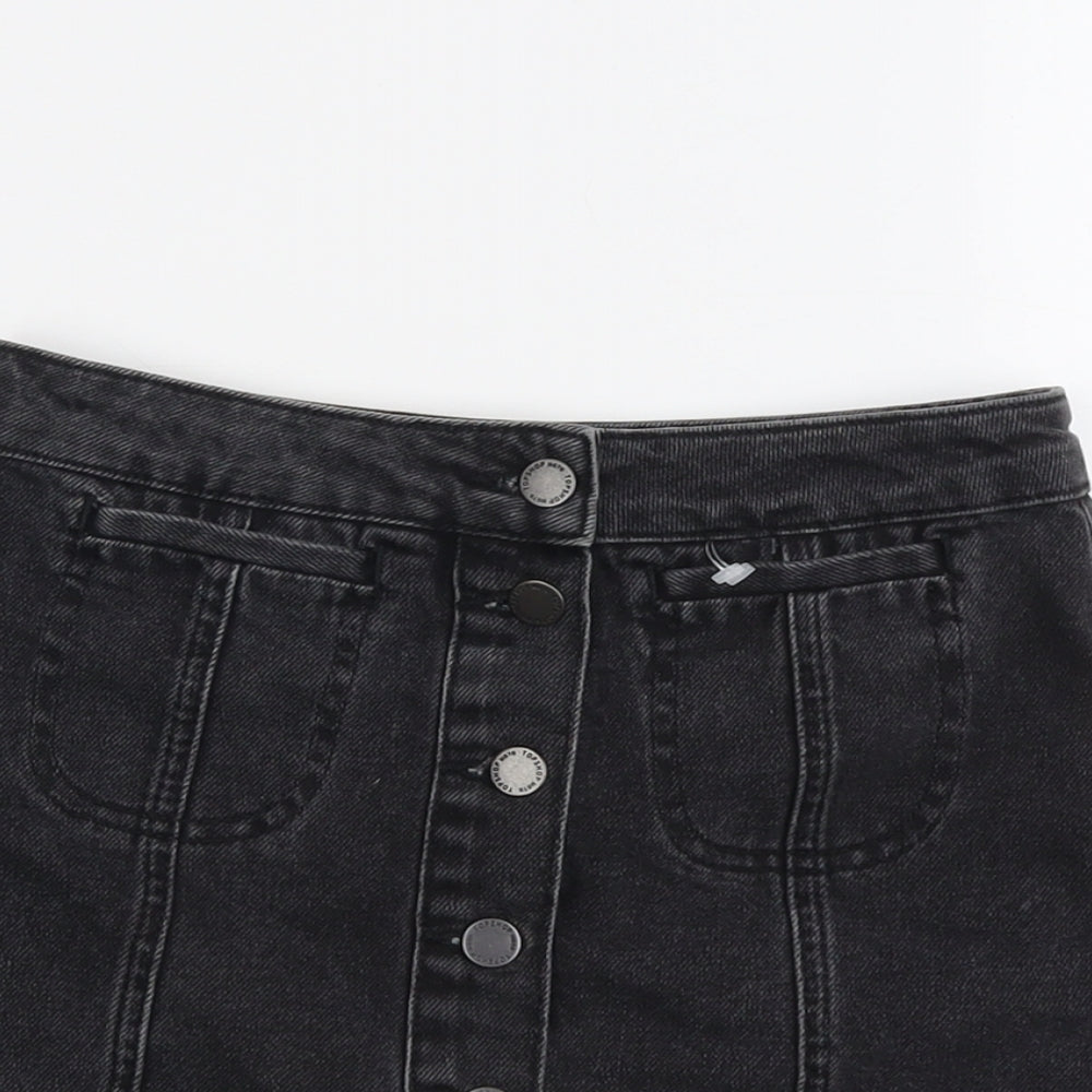 Topshop Womens Grey Cotton Mini Skirt Size 6 Button