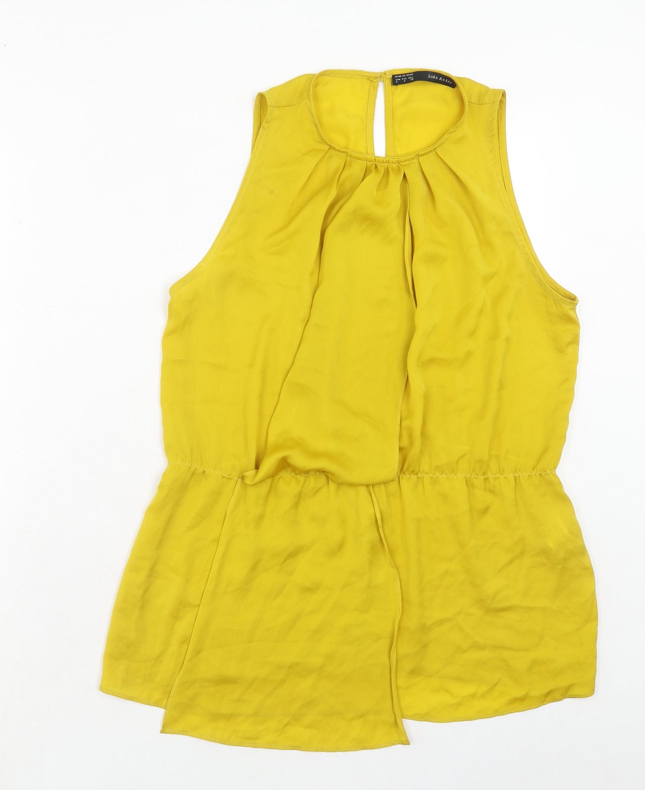 Zara Womens Yellow Polyester Basic Blouse Size S Round Neck - Front Pleat Detail