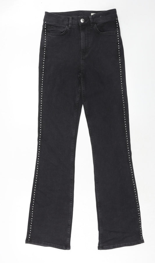 Marks and Spencer Womens Black Cotton Straight Jeans Size 8 Regular Zip