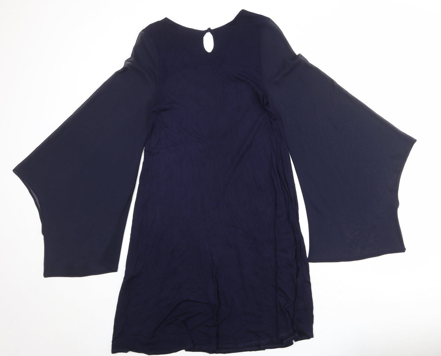 Phase Eight Womens Blue Viscose A-Line Size 12 Round Neck Button - Bat Wing Sleeve