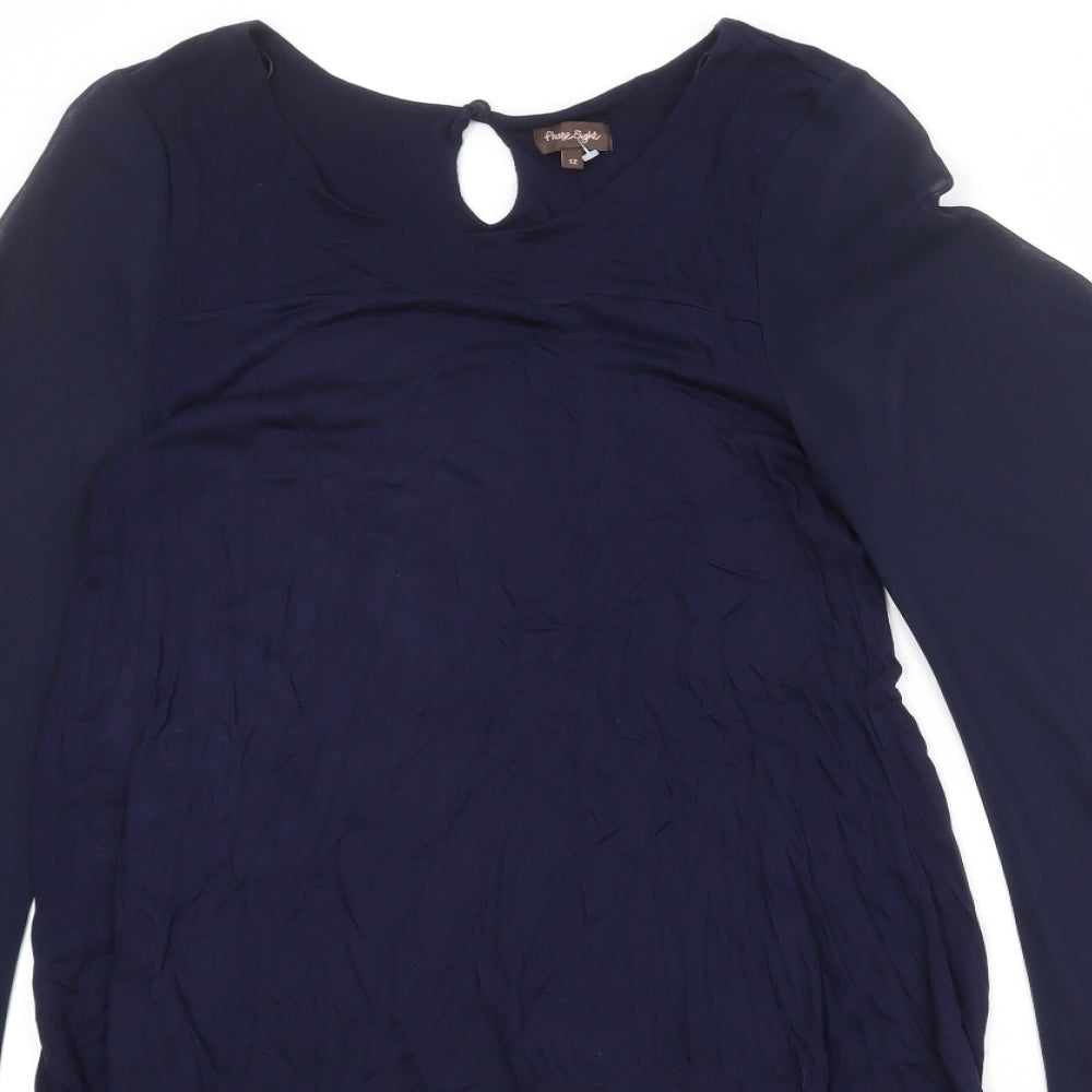 Phase Eight Womens Blue Viscose A-Line Size 12 Round Neck Button - Bat Wing Sleeve