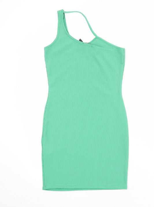 PRETTYLITTLETHING Womens Green Polyester Mini Size 10 One Shoulder Pullover