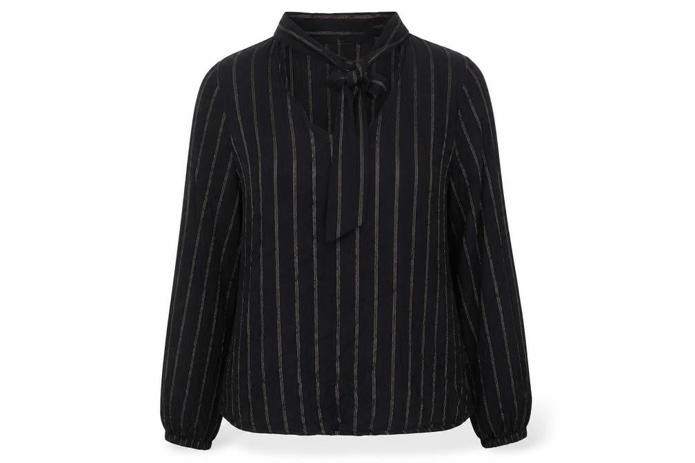 Marks and Spencer Womens Black Striped Viscose Basic Blouse Size 10 Round Neck