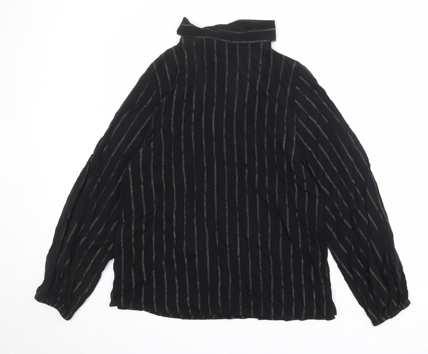 Marks and Spencer Womens Black Striped Viscose Basic Blouse Size 10 Round Neck
