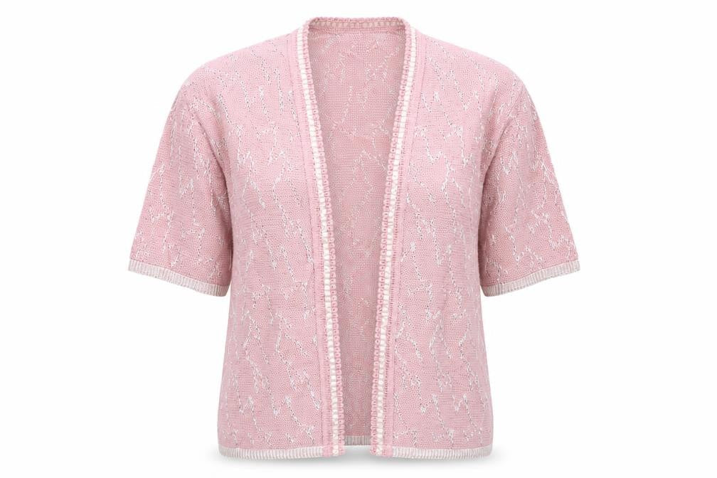 St.Clair Womens Pink V-Neck Geometric Acrylic Cardigan Jumper Size S
