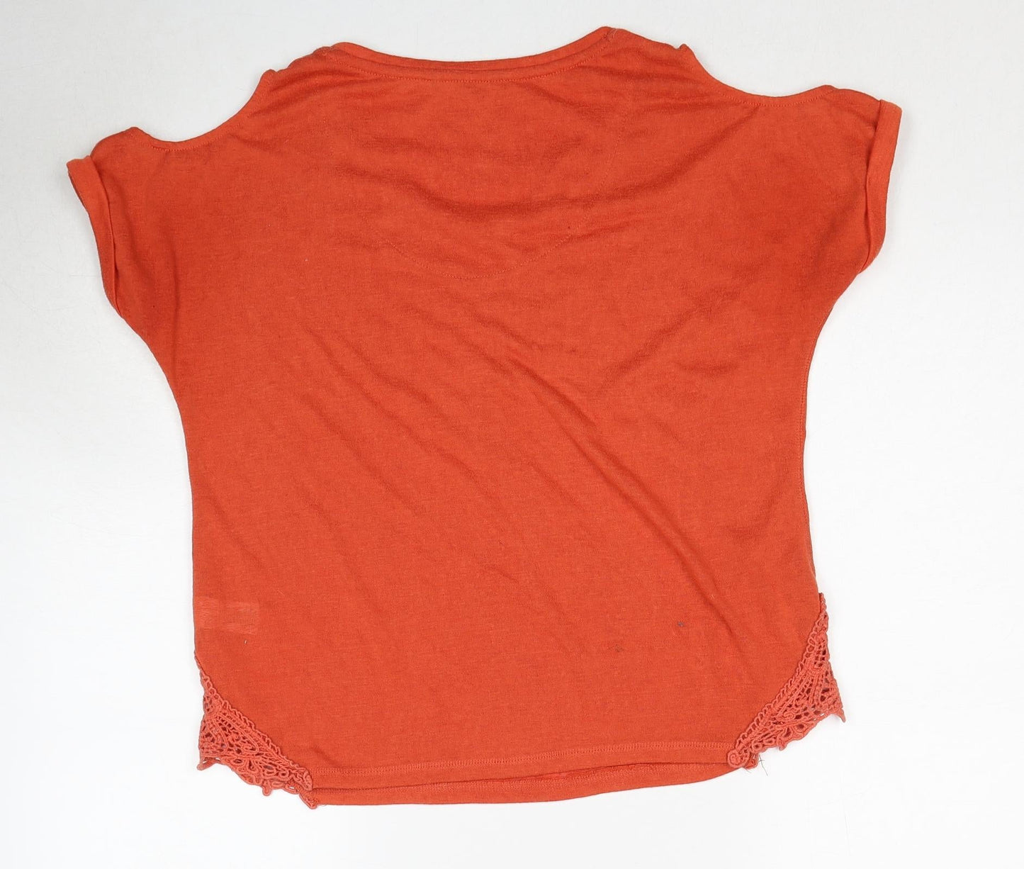 NEXT Womens Orange Polyester Basic Blouse Size 12 Round Neck - Cold Shoulder, Lace Detail