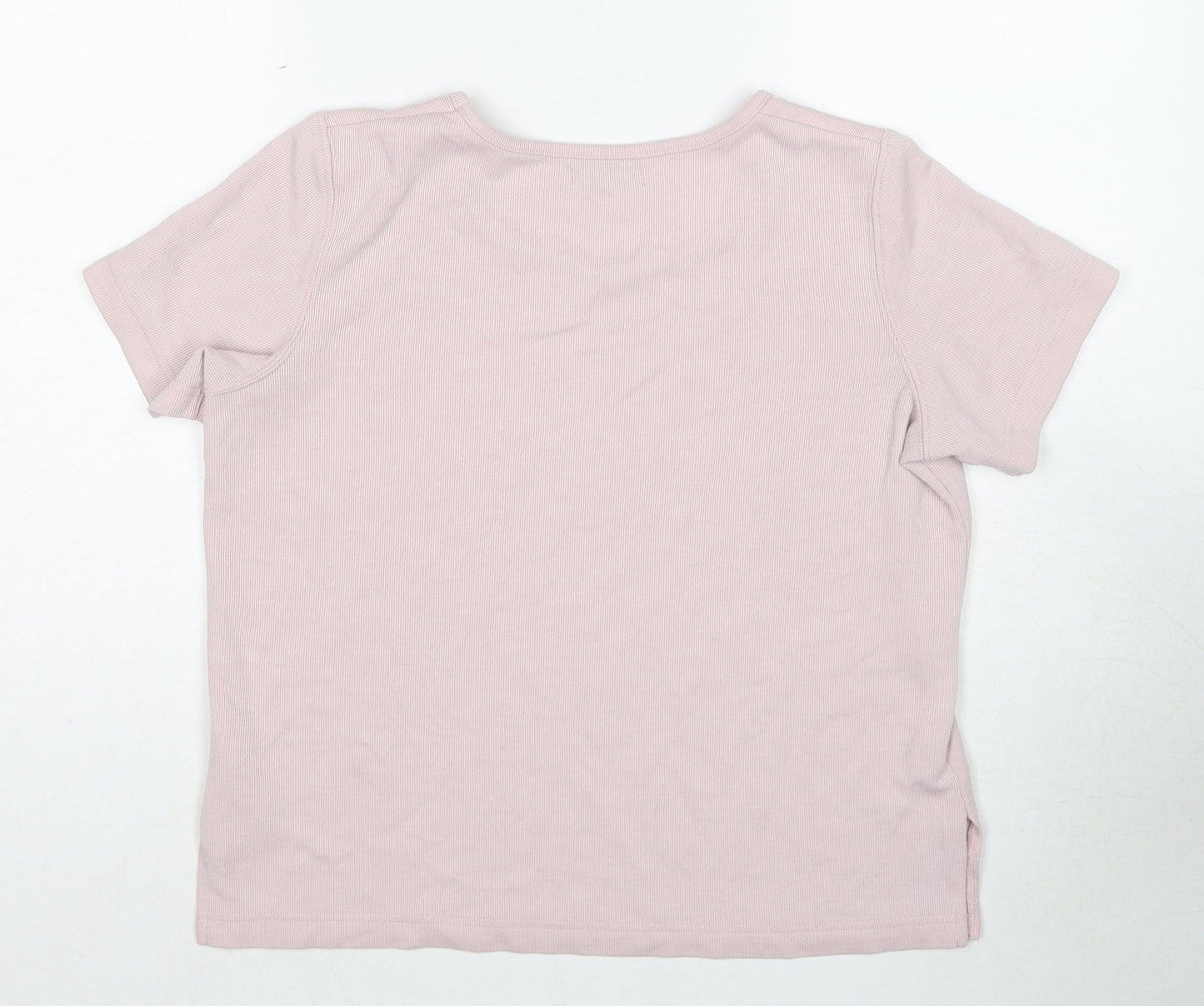 Bonmarché Womens Pink Polyester Basic T-Shirt Size S Boat Neck - Ribbed