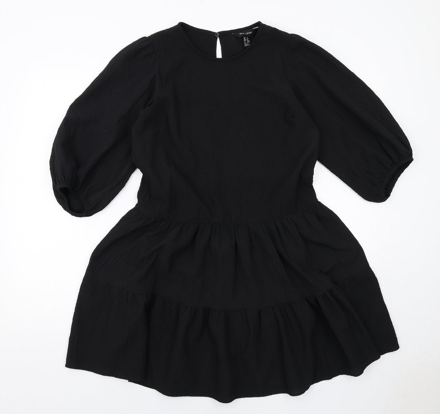 New Look Womens Black Polyester Trapeze & Swing Size 8 Round Neck Button