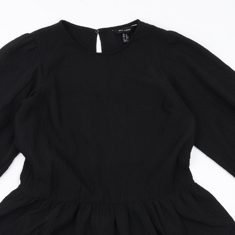 New Look Womens Black Polyester Trapeze & Swing Size 8 Round Neck Button