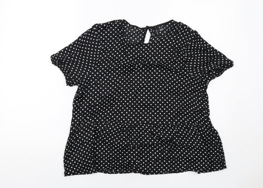 VERO MODA Womens Black Polka Dot Viscose Basic Blouse Size M Boat Neck