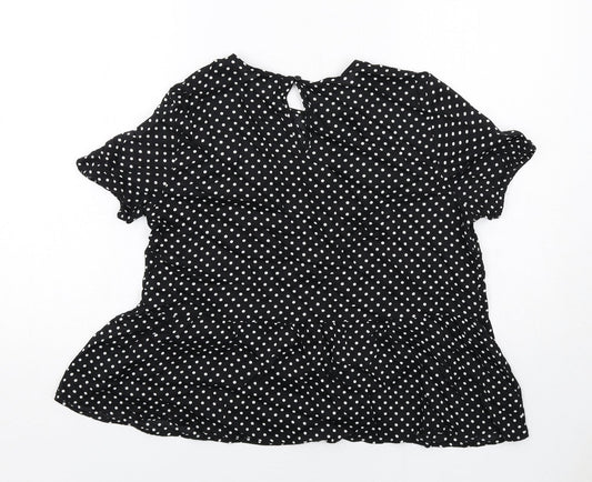 VERO MODA Womens Black Polka Dot Viscose Basic Blouse Size M Boat Neck