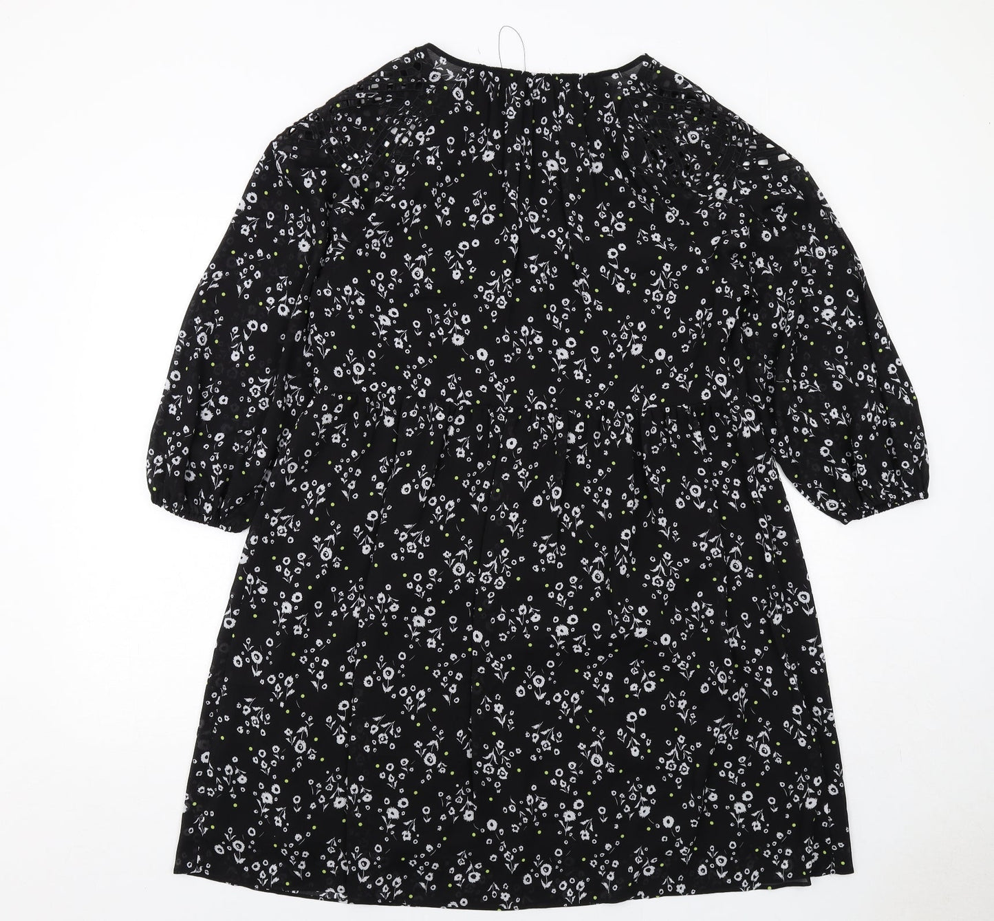 Marks and Spencer Womens Black Floral Polyester A-Line Size 12 Round Neck Pullover