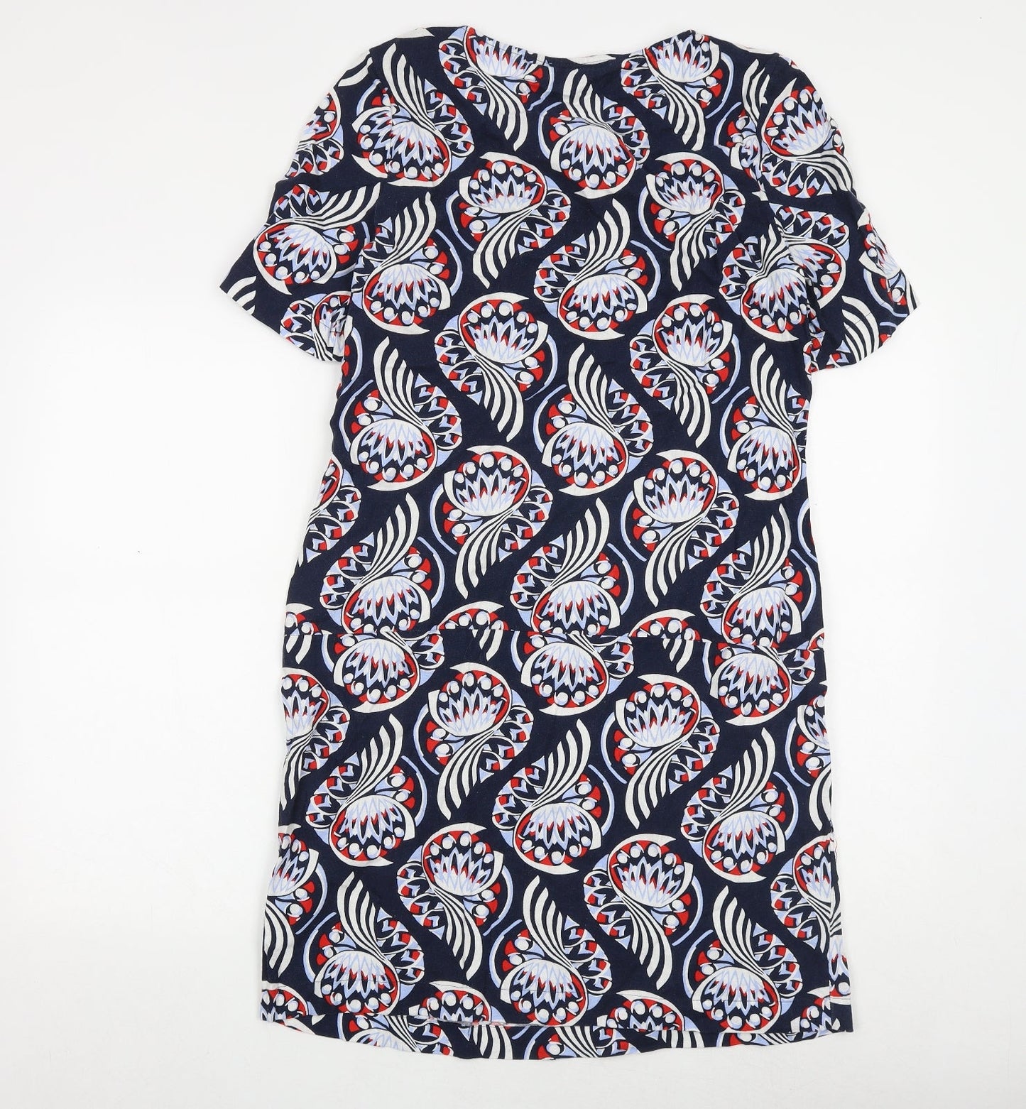 Marks and Spencer Womens Blue Geometric Flax Shift Size 12 Round Neck Pullover