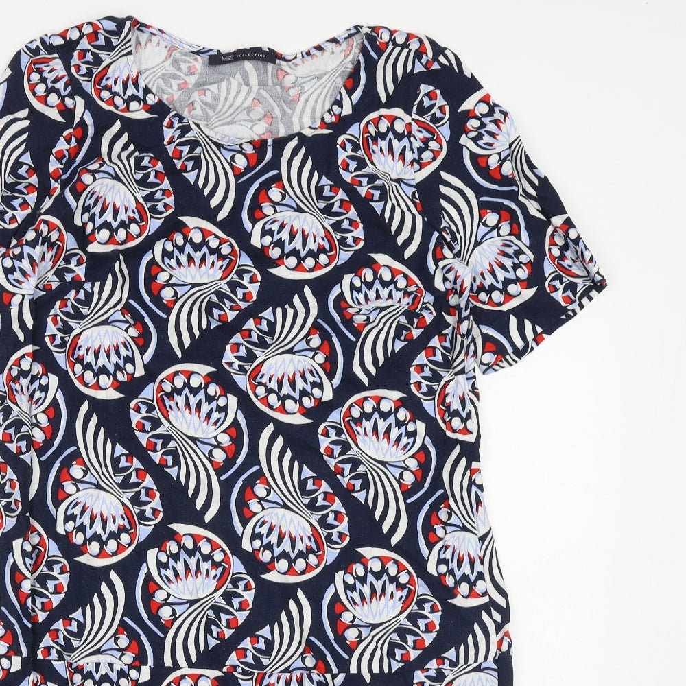 Marks and Spencer Womens Blue Geometric Flax Shift Size 12 Round Neck Pullover
