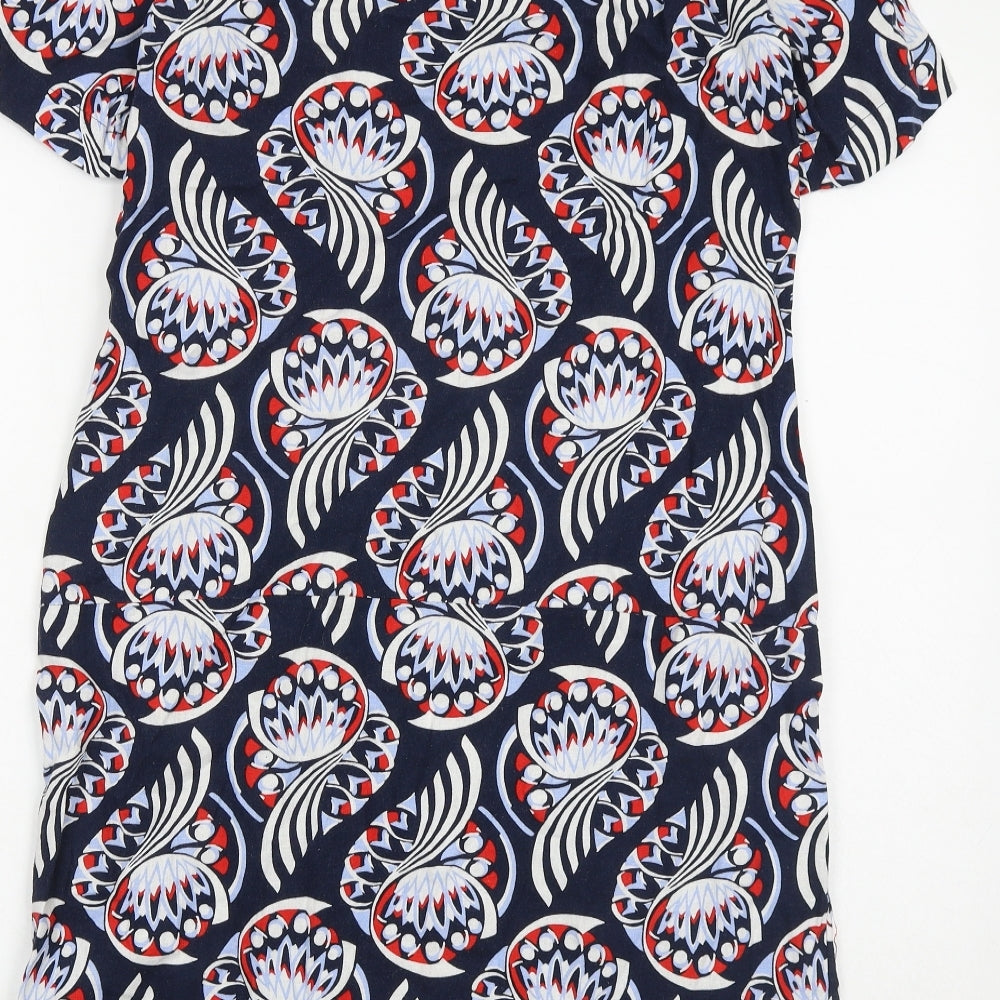 Marks and Spencer Womens Blue Geometric Flax Shift Size 12 Round Neck Pullover