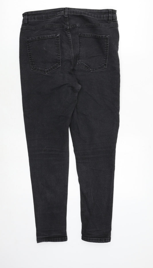 Marks and Spencer Womens Black Cotton Skinny Jeans Size 12 Regular Zip