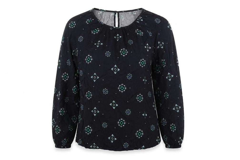 Marks and Spencer Womens Blue Geometric Viscose Basic Blouse Size 8 Boat Neck