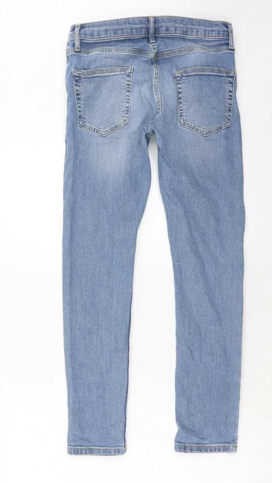 Topman Mens Blue Cotton Skinny Jeans Size 30 in L30 in Relaxed Zip