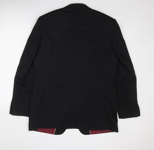 Greenwoods Elite Mens Black Striped Wool Jacket Suit Jacket Size 44 Regular