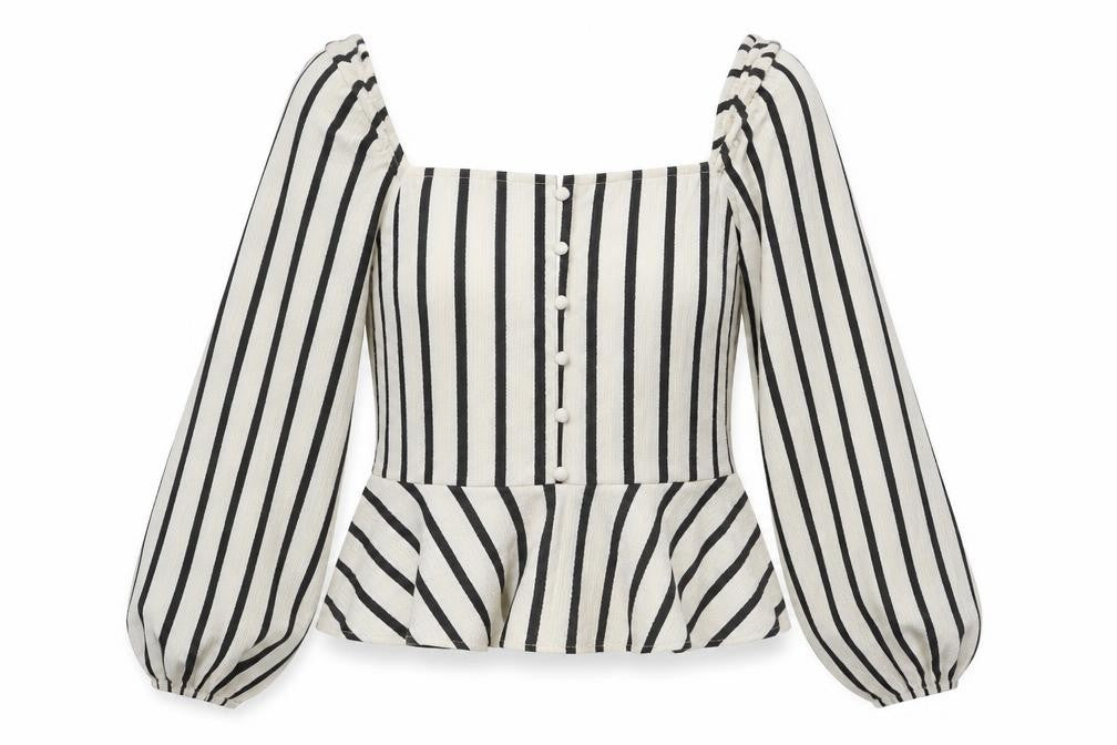 H&M Womens White Striped Polyester Basic Blouse Size L Square Neck