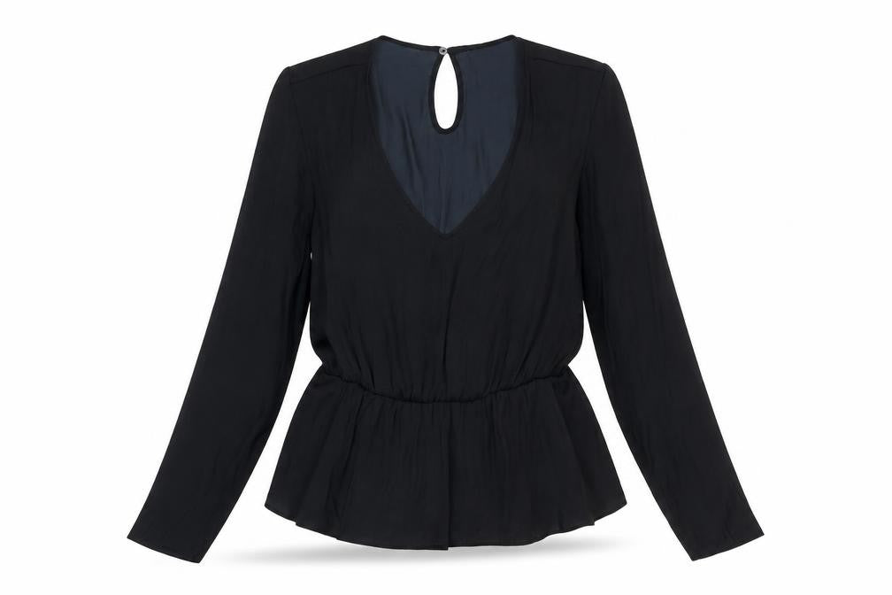 Marks and Spencer Womens Black Polyester Basic Blouse Size 12 V-Neck - Peplum