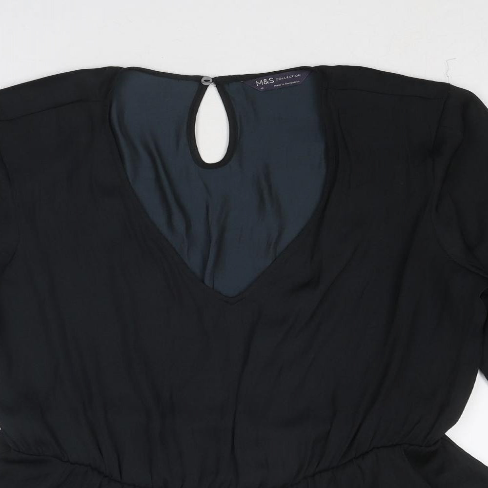 Marks and Spencer Womens Black Polyester Basic Blouse Size 12 V-Neck - Peplum