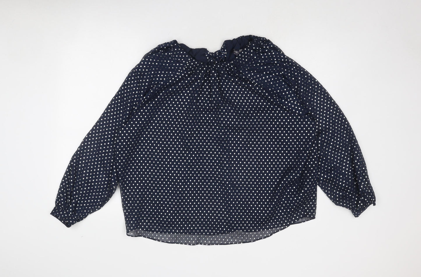 Marks and Spencer Womens Blue Polka Dot Polyester Basic Blouse Size 14 Round Neck