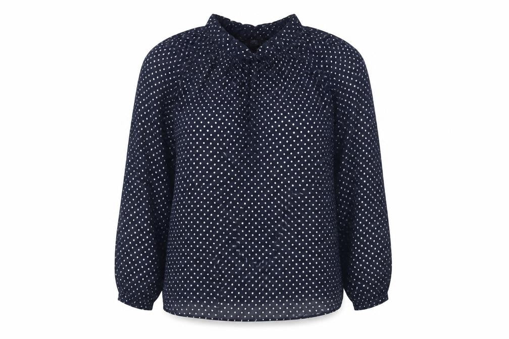 Marks and Spencer Womens Blue Polka Dot Polyester Basic Blouse Size 14 Round Neck