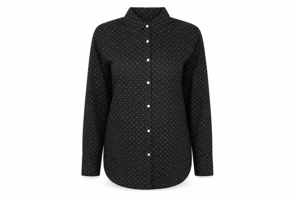 Marks and Spencer Womens Black Polka Dot Polyester Basic Button-Up Size 8 Collared