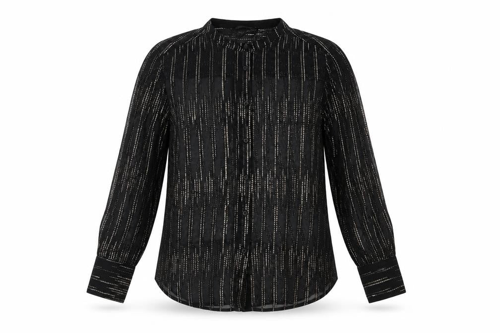 Marks and Spencer Womens Black Geometric Polyester Basic Button-Up Size 10 V-Neck