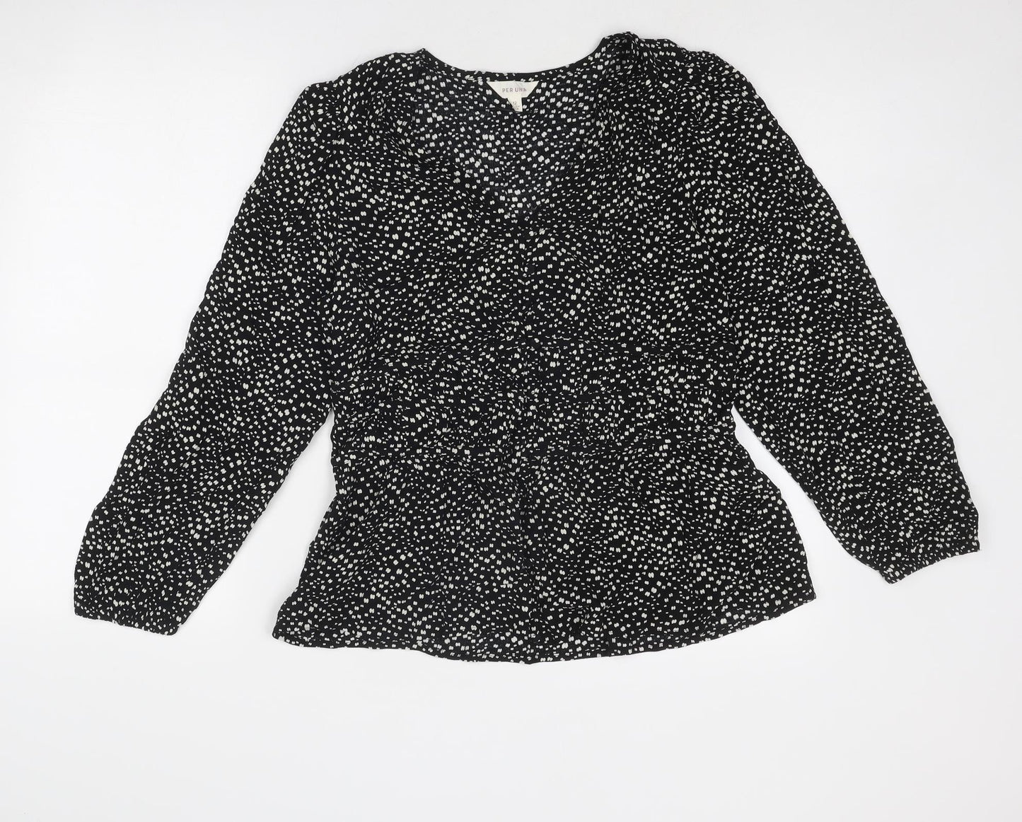 Per Una Womens Black Geometric Viscose Basic Blouse Size 12 V-Neck