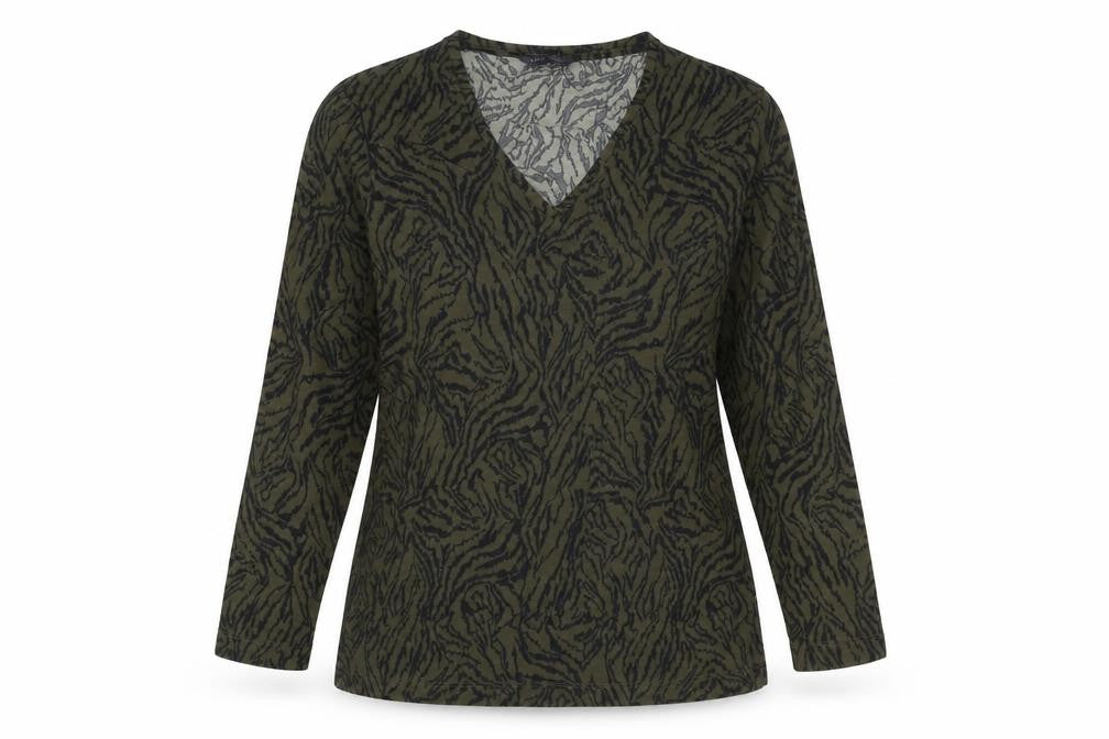 Marks and Spencer Womens Green Animal Print Polyester Basic Blouse Size 12 V-Neck