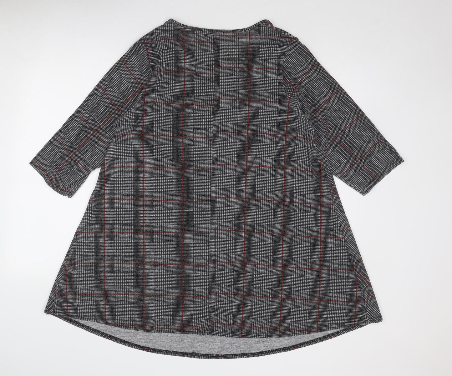 Yours Womens Grey Plaid Polyester Trapeze & Swing Size 16 Round Neck Pullover