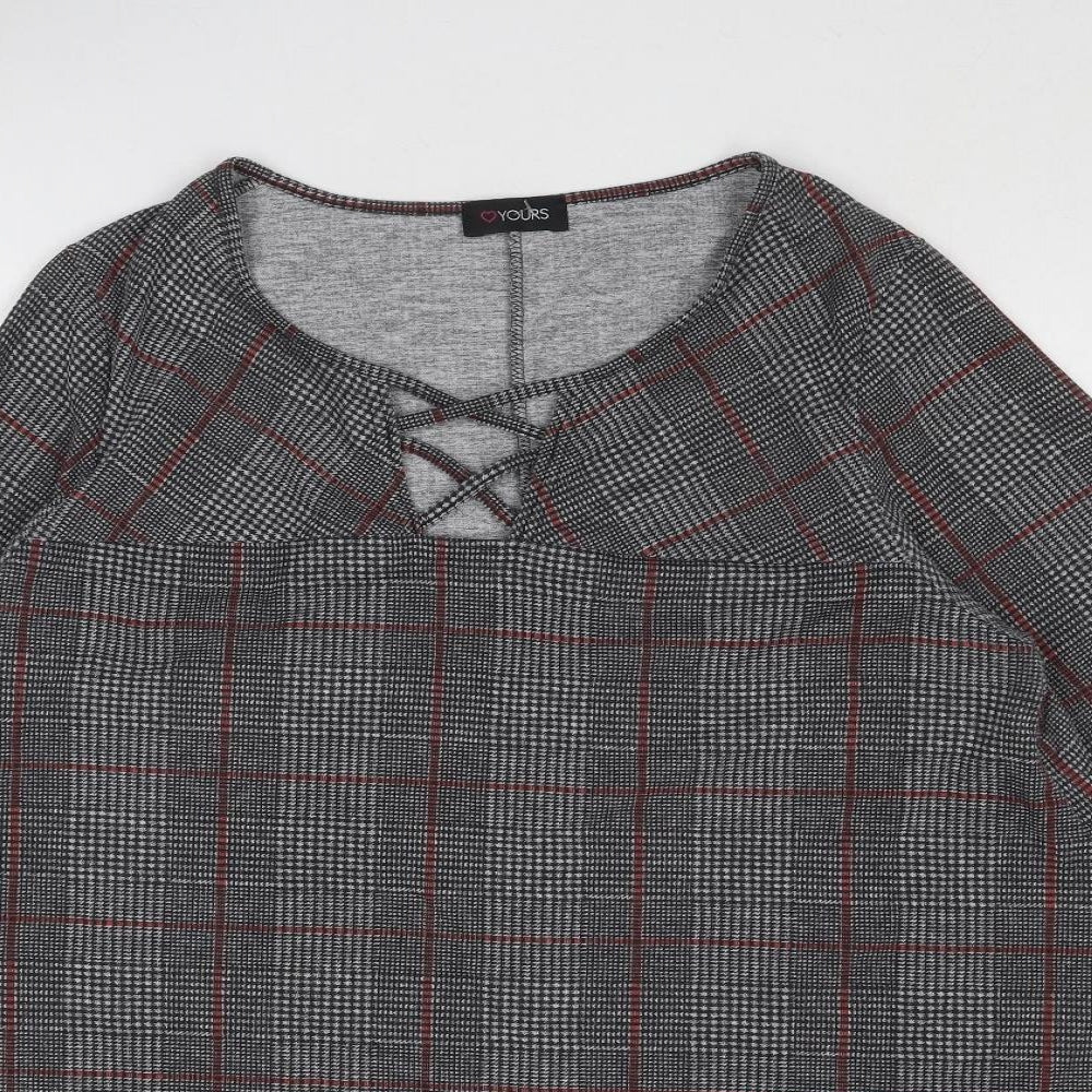 Yours Womens Grey Plaid Polyester Trapeze & Swing Size 16 Round Neck Pullover
