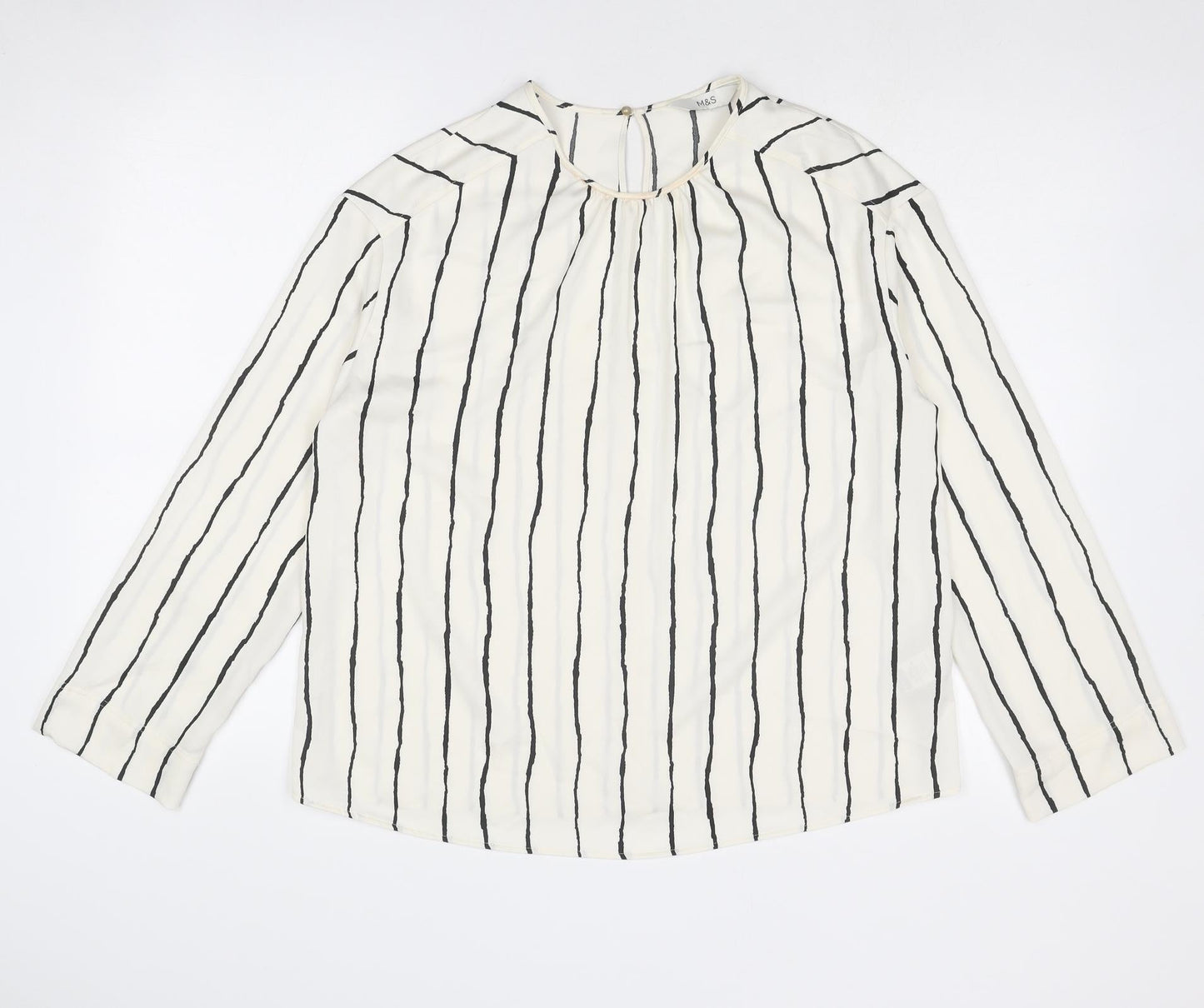 Marks and Spencer Womens Ivory Striped Polyester Basic Blouse Size 10 Round Neck