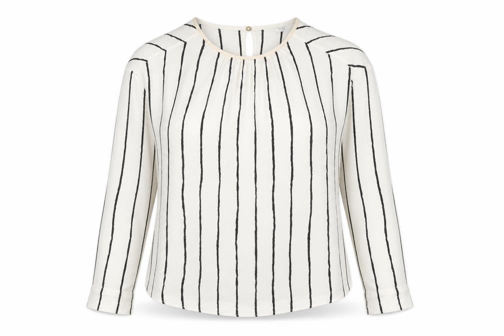Marks and Spencer Womens Ivory Striped Polyester Basic Blouse Size 10 Round Neck