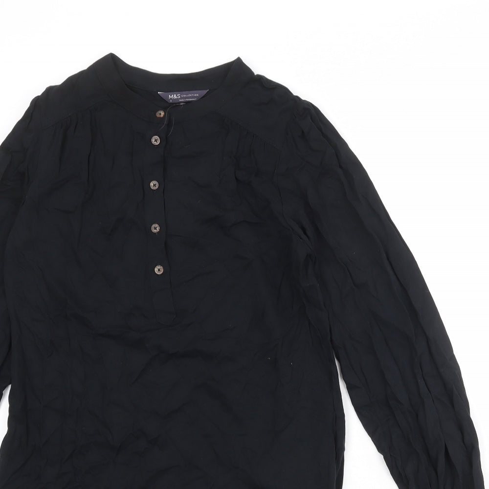 Marks and Spencer Womens Black Viscose A-Line Size 8 V-Neck Button