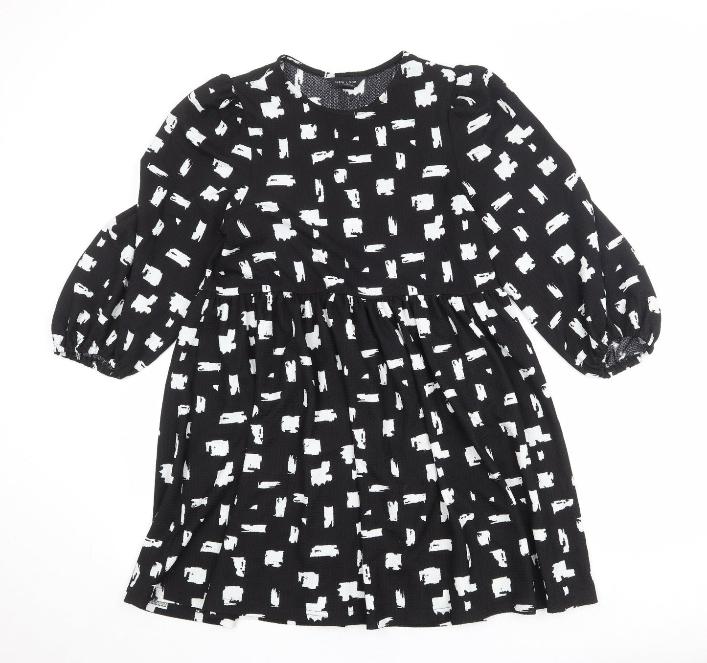 New Look Womens Black Geometric Polyester A-Line Size 10 Round Neck Pullover