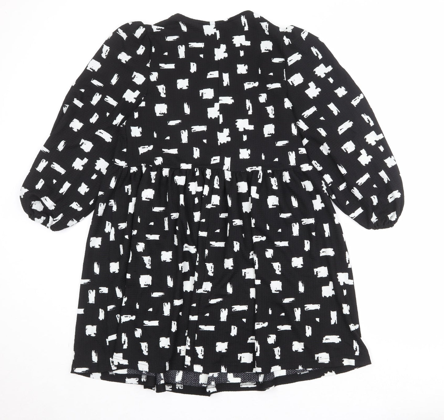 New Look Womens Black Geometric Polyester A-Line Size 10 Round Neck Pullover