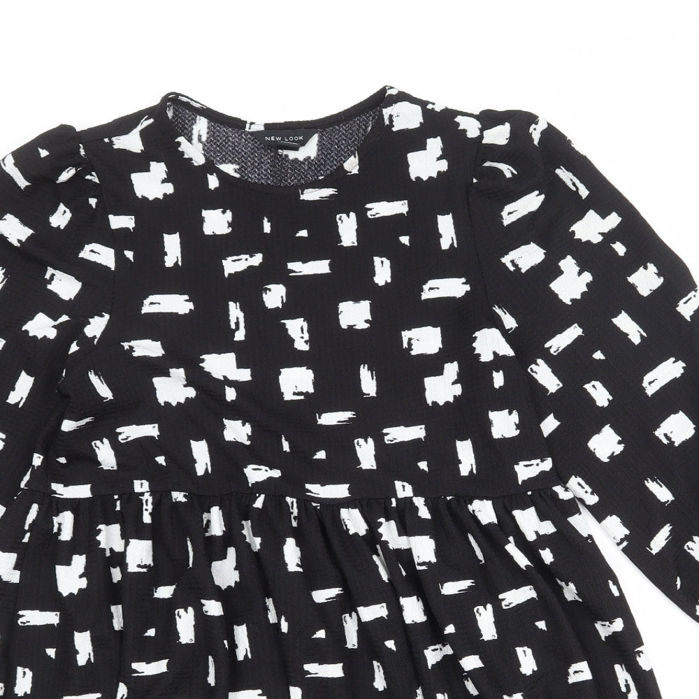 New Look Womens Black Geometric Polyester A-Line Size 10 Round Neck Pullover
