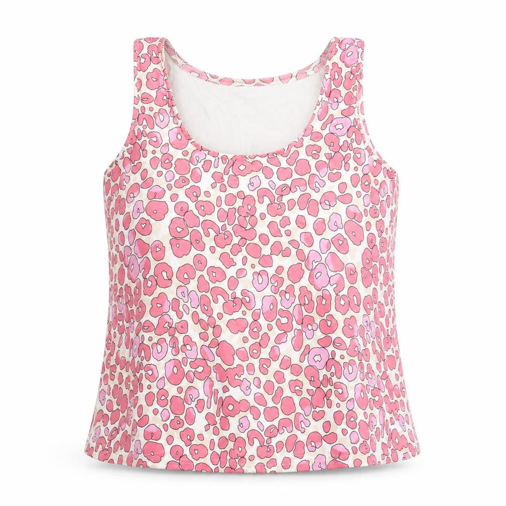 Marks and Spencer Womens Pink Geometric Polyester Basic Tank Size 8 Round Neck