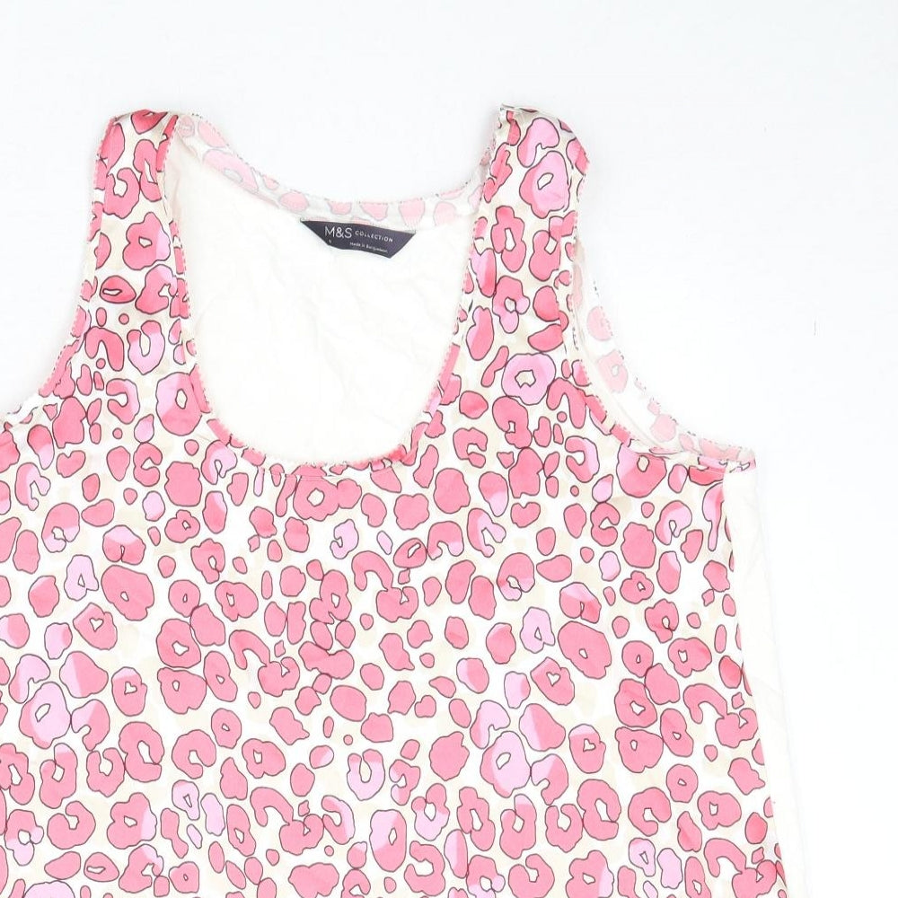 Marks and Spencer Womens Pink Geometric Polyester Basic Tank Size 8 Round Neck