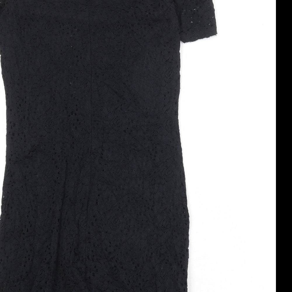 Hollister Womens Black Nylon Mini Size L Round Neck Button - Broderie Anglaise, Cold Shoulder