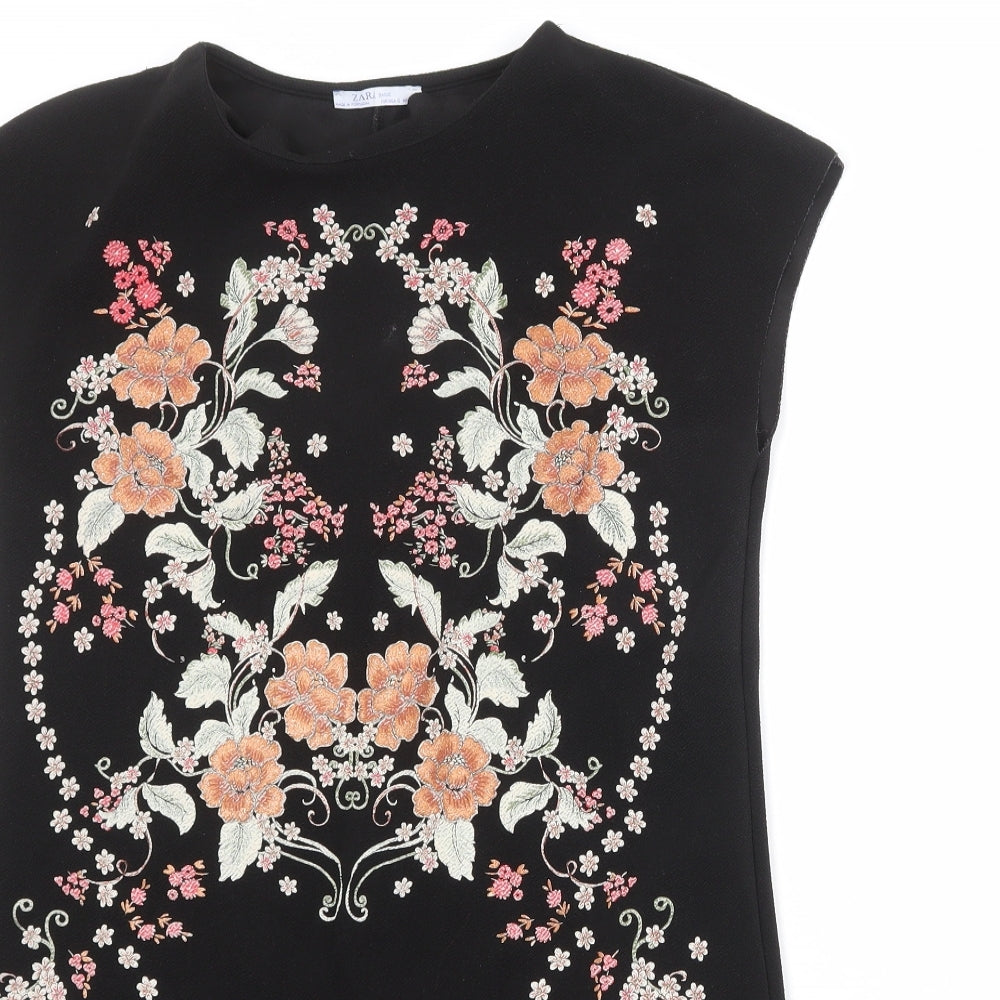 Zara Womens Black Floral Polyester Shirt Dress Size S Round Neck Pullover