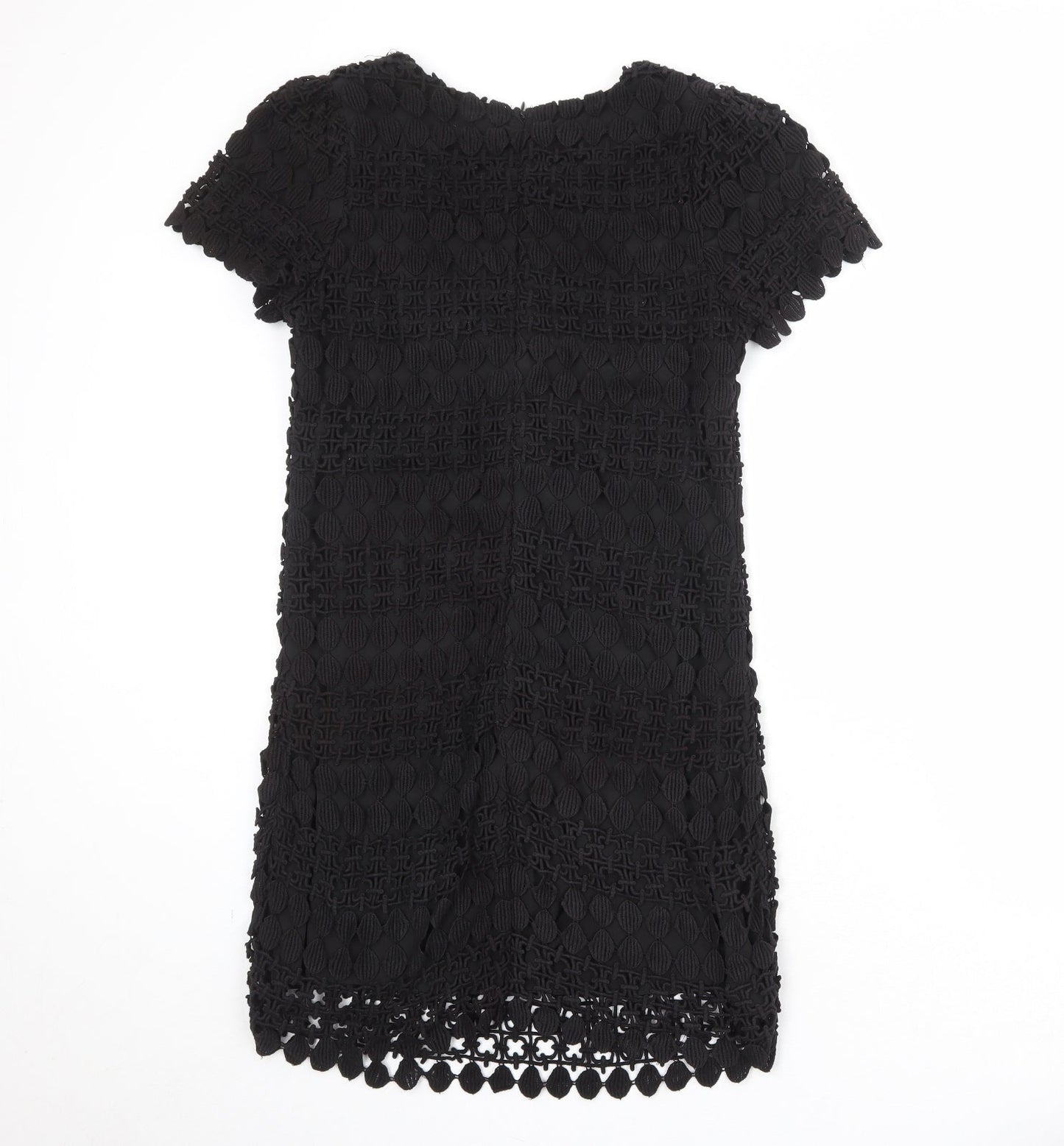 Yumi Womens Black Cotton Shift Size M Round Neck Zip