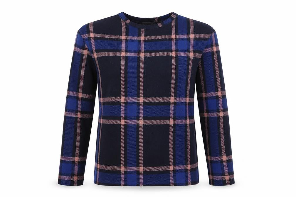 Marks and Spencer Womens Blue Round Neck Check Polyester Pullover Jumper Size 8